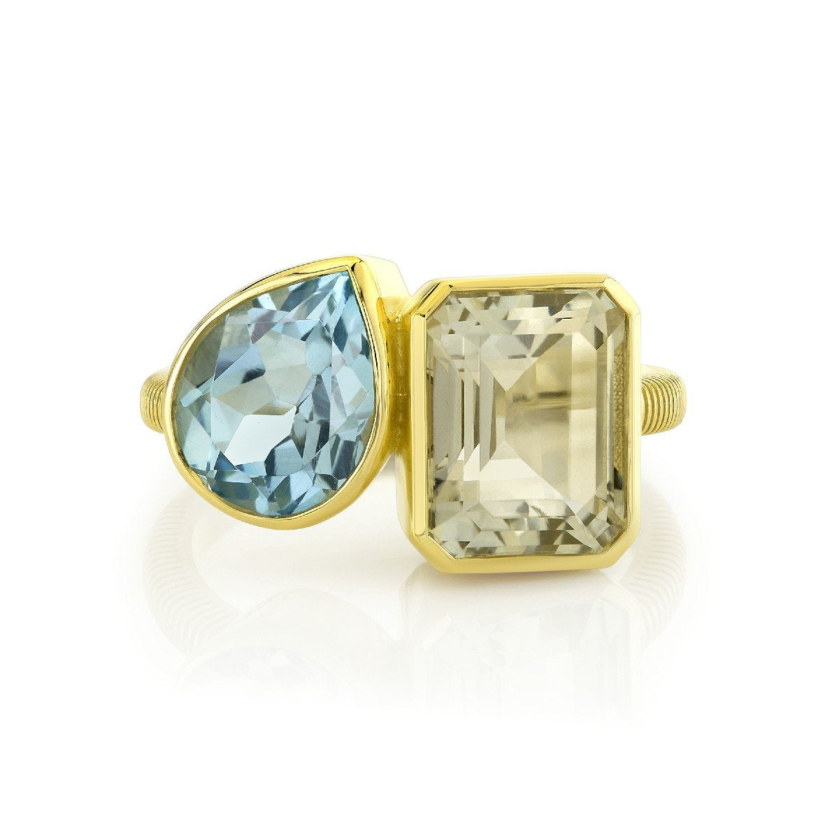 Blue Topaz And Green Amethyst Toi Et Moi Ring
