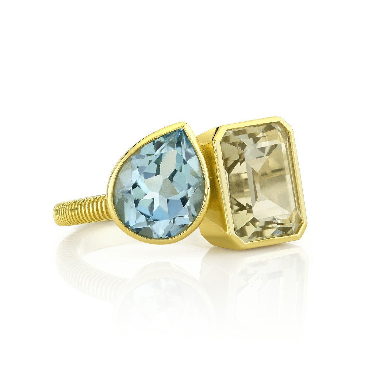 Blue Topaz And Green Amethyst Toi Et Moi Ring