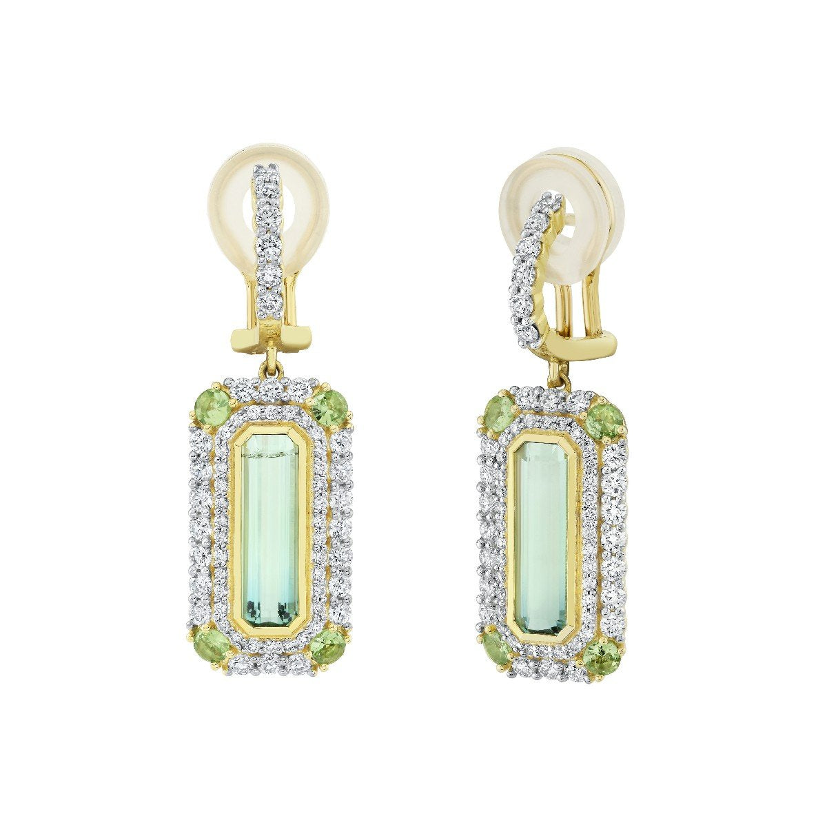 Bi-Color Tourmaline Earrings With Diamond And Tsavorite Halo