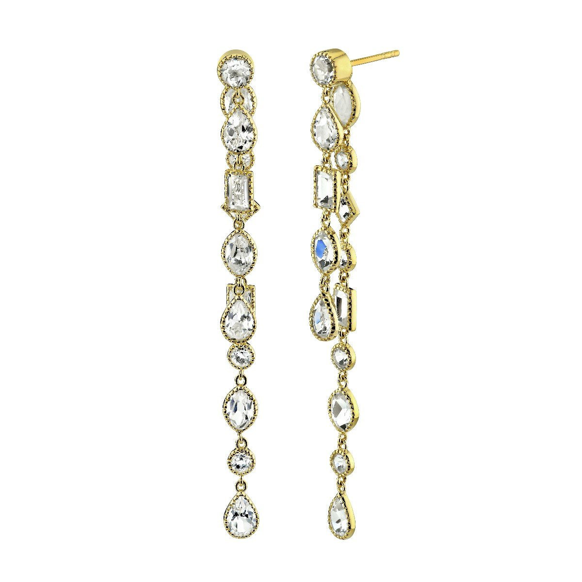 White Topaz Mix Shape Double Drop Earrings