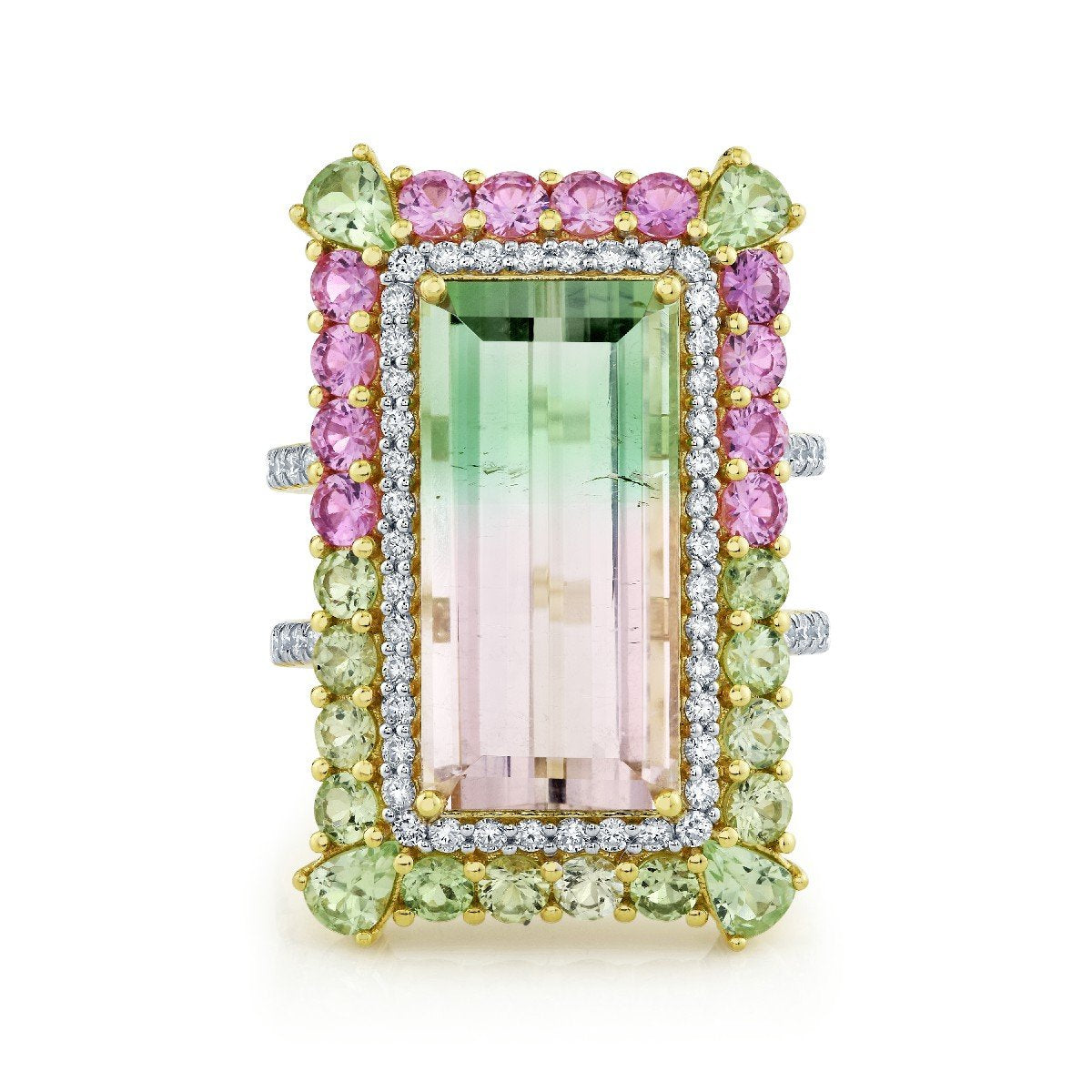 Watermelon Tourmaline Ring With Pink And Green Sapphires