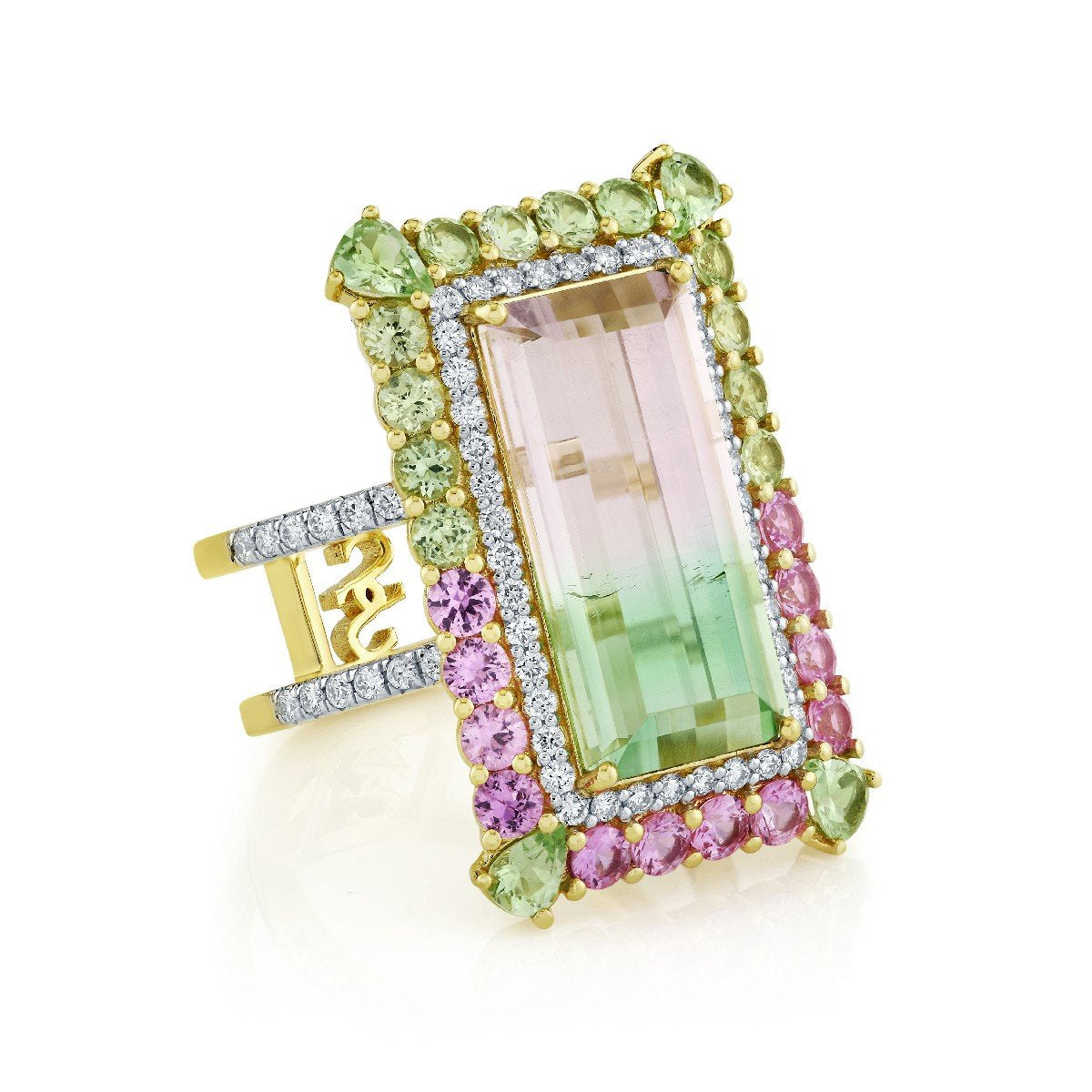 Watermelon Tourmaline Ring With Pink And Green Sapphires