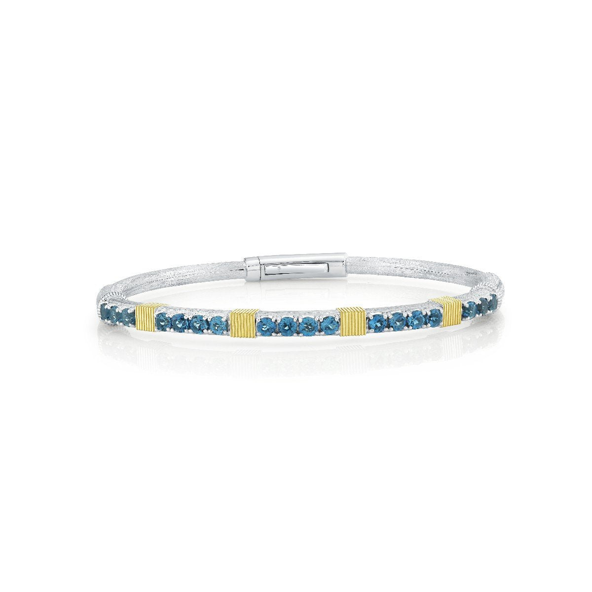London Blue Topaz Sterling Silver Bracelet With Yellow Gold Strie Stations