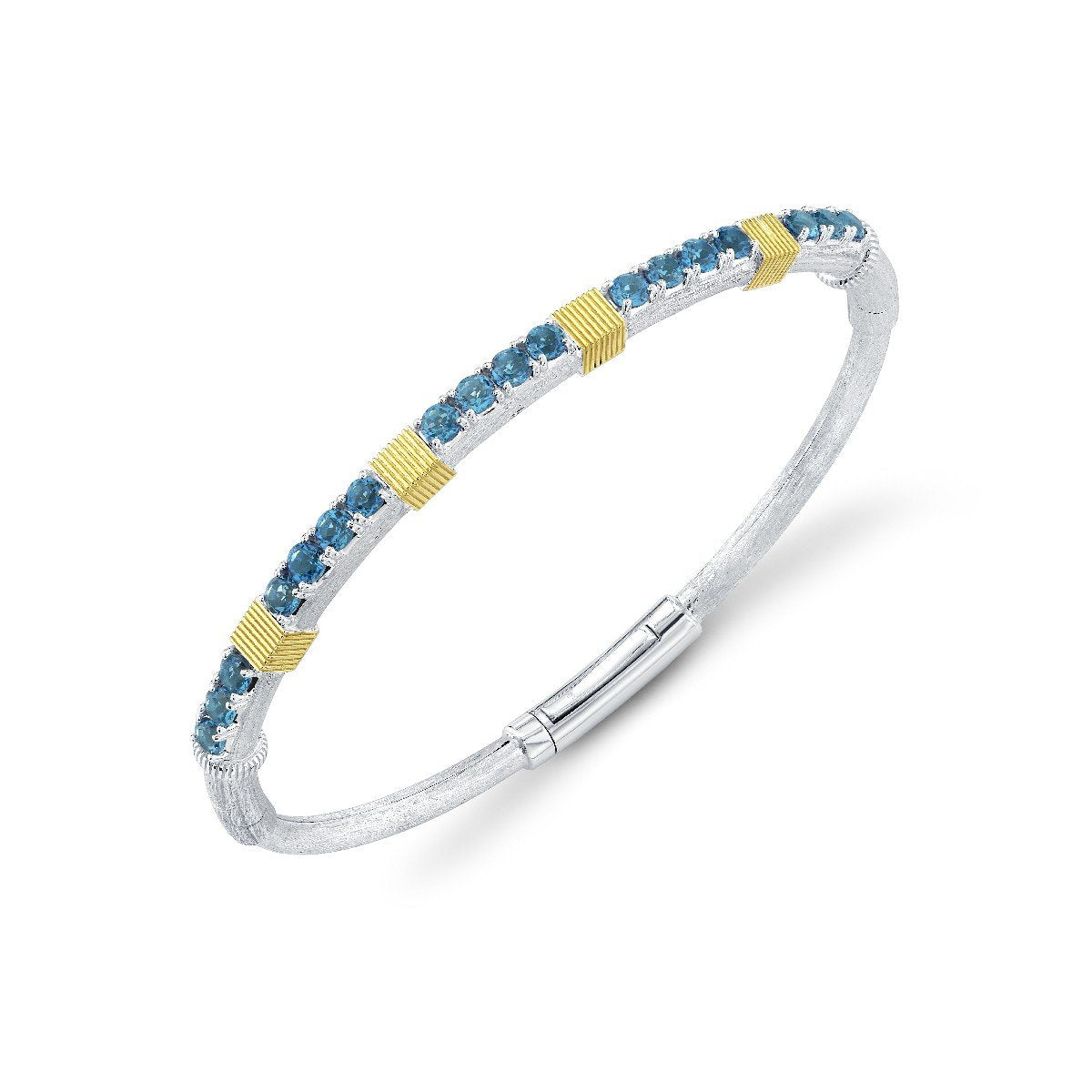London Blue Topaz Sterling Silver Bracelet With Yellow Gold Strie Stations