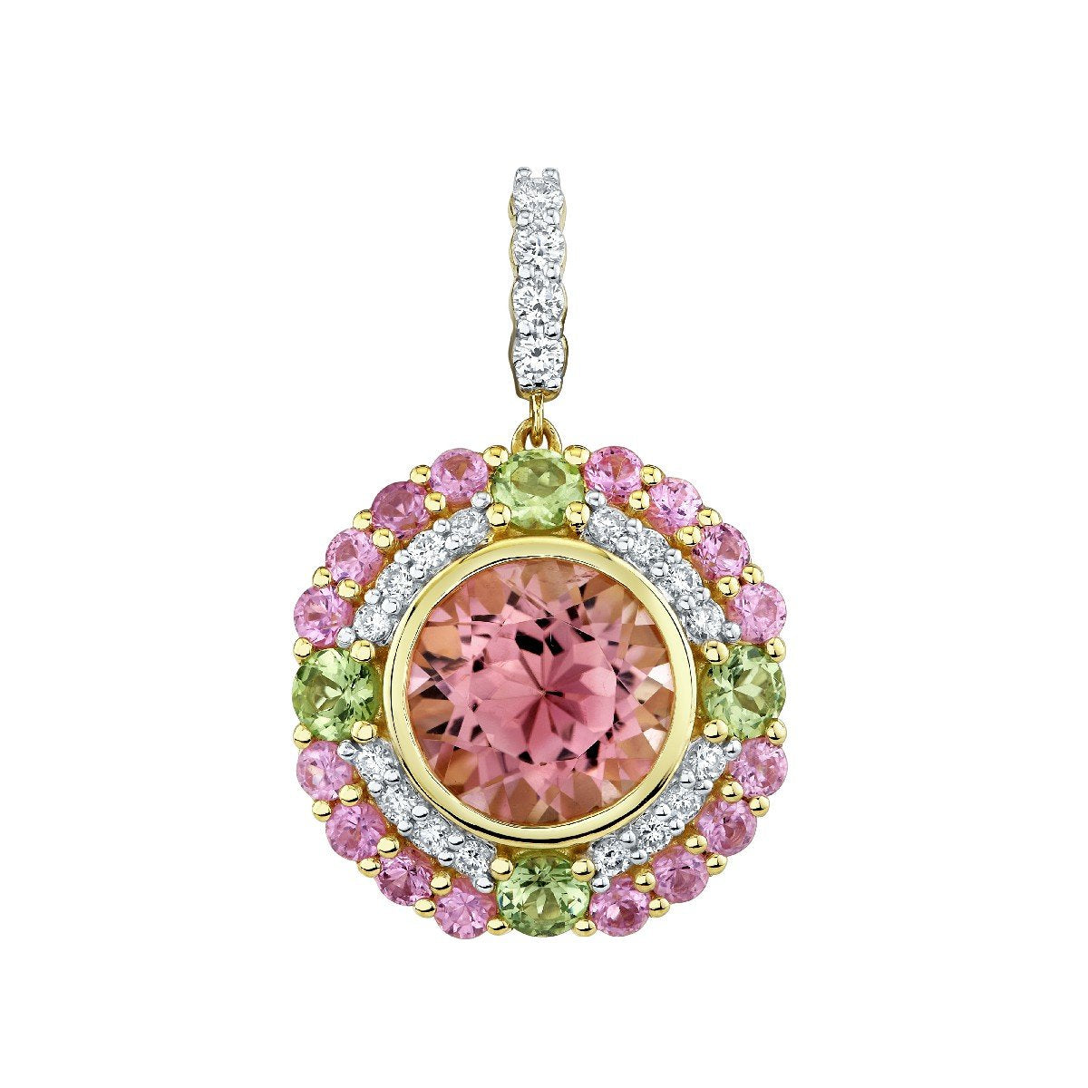 Pink Tourmaline Pendant With Diamond And Pink Sapphire Halos