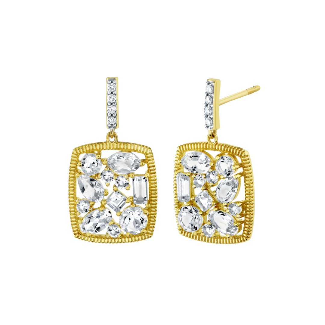 White Topaz Mix Shape Cluster Earrings