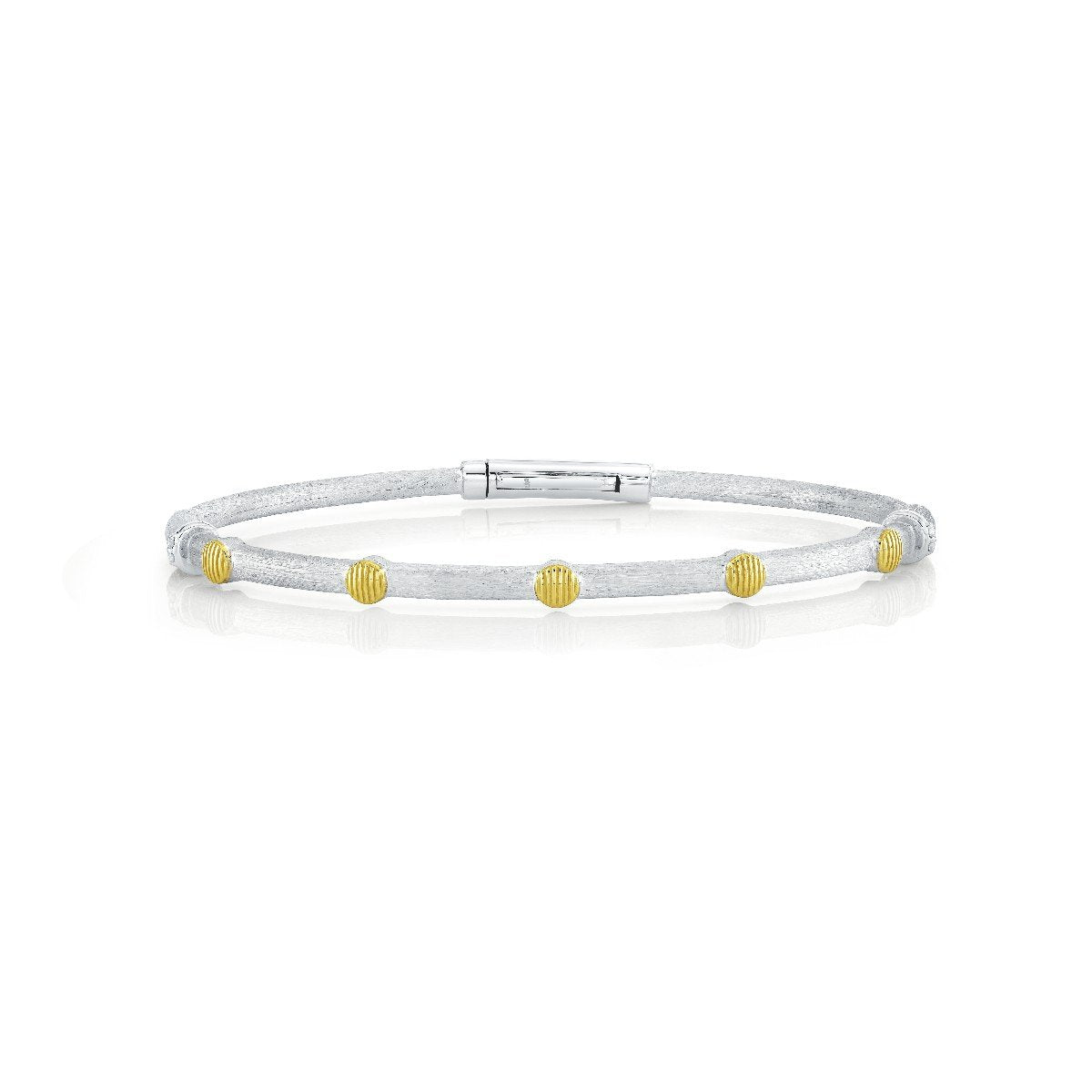 Sterling Silver Bracelet With Silk Finish & 18k Yellow Gold Strie Stations