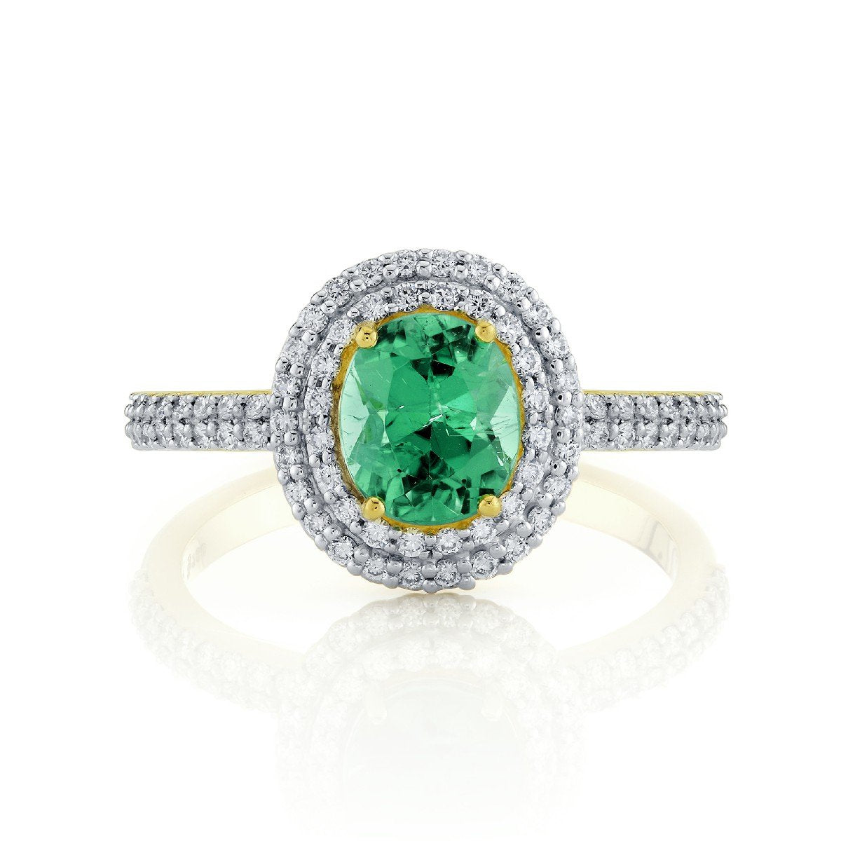 Neon Green Tourmaline And Diamond Halo Ring