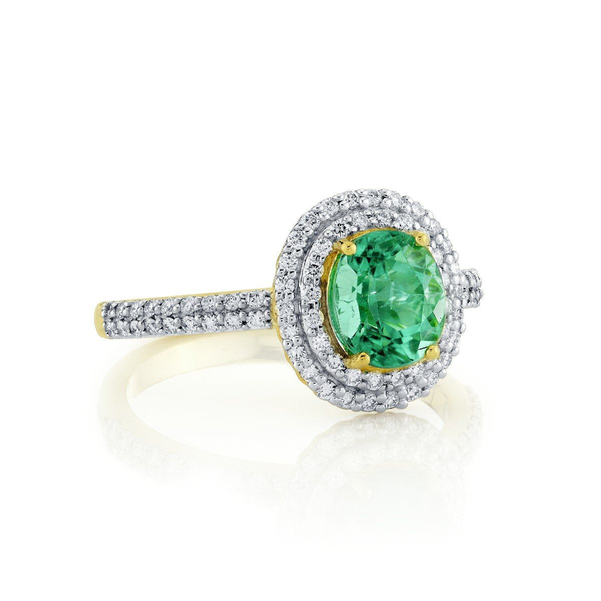 Neon Green Tourmaline And Diamond Halo Ring