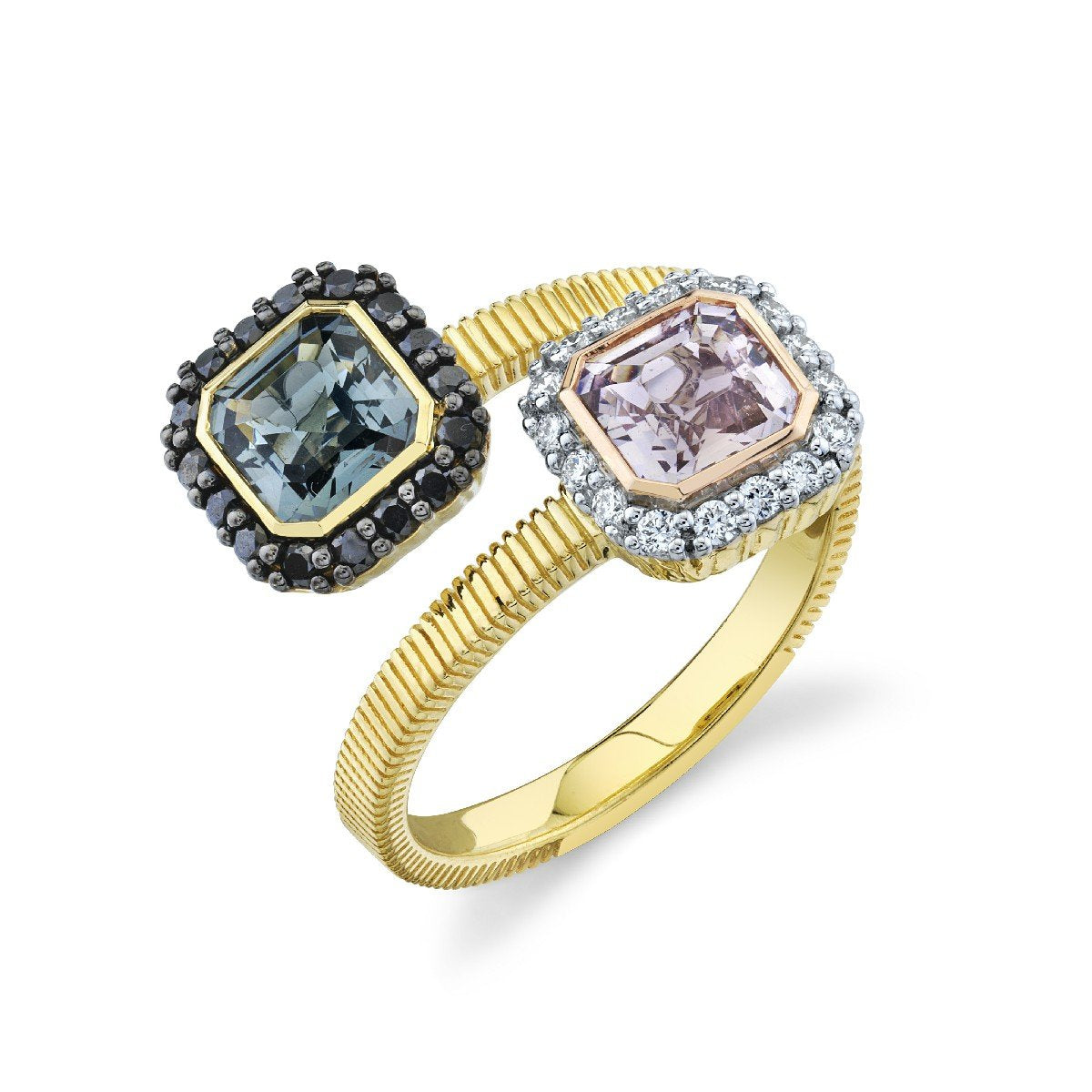 Spinel Bypass Ring With Black And White Diamonds