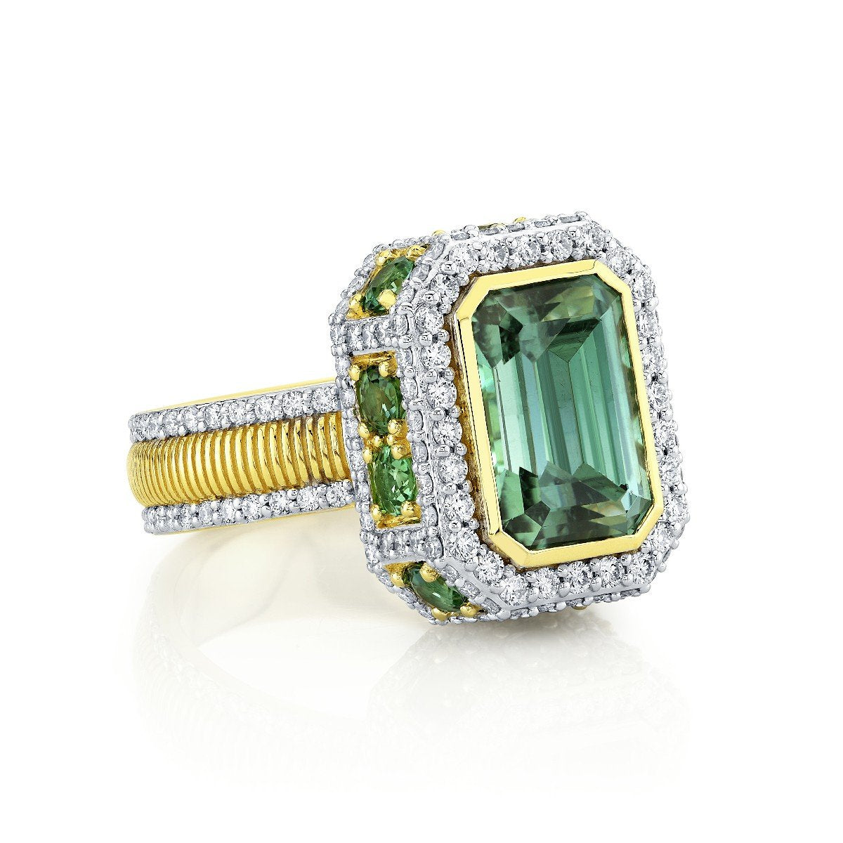 Blue Green Tourmaline Emerald Cut Ring