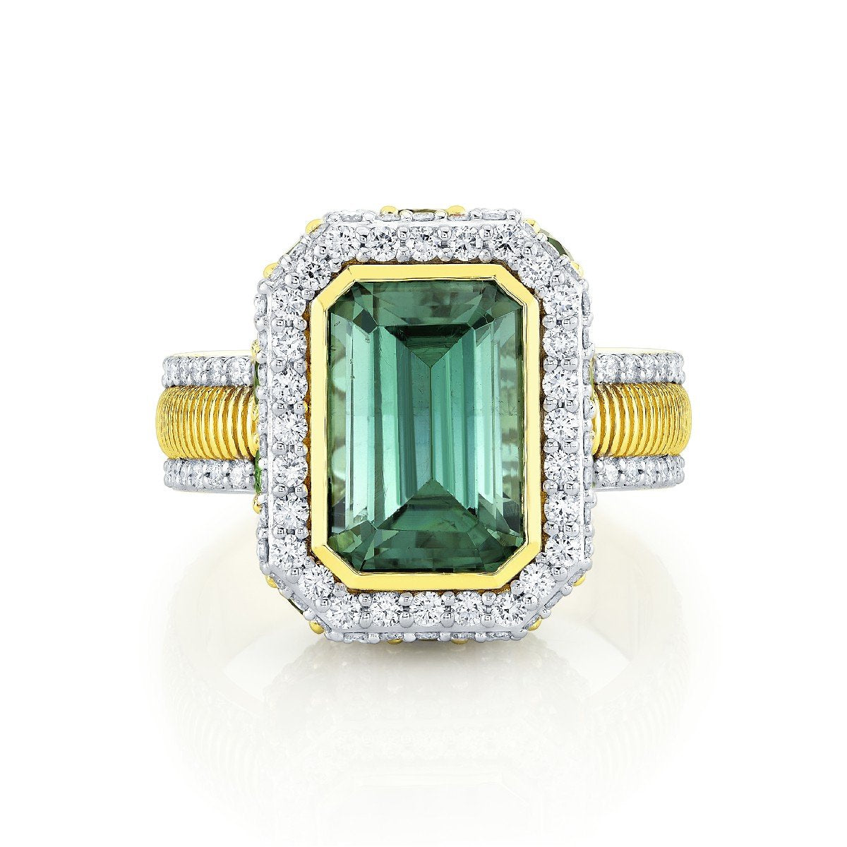 Blue Green Tourmaline Emerald Cut Ring