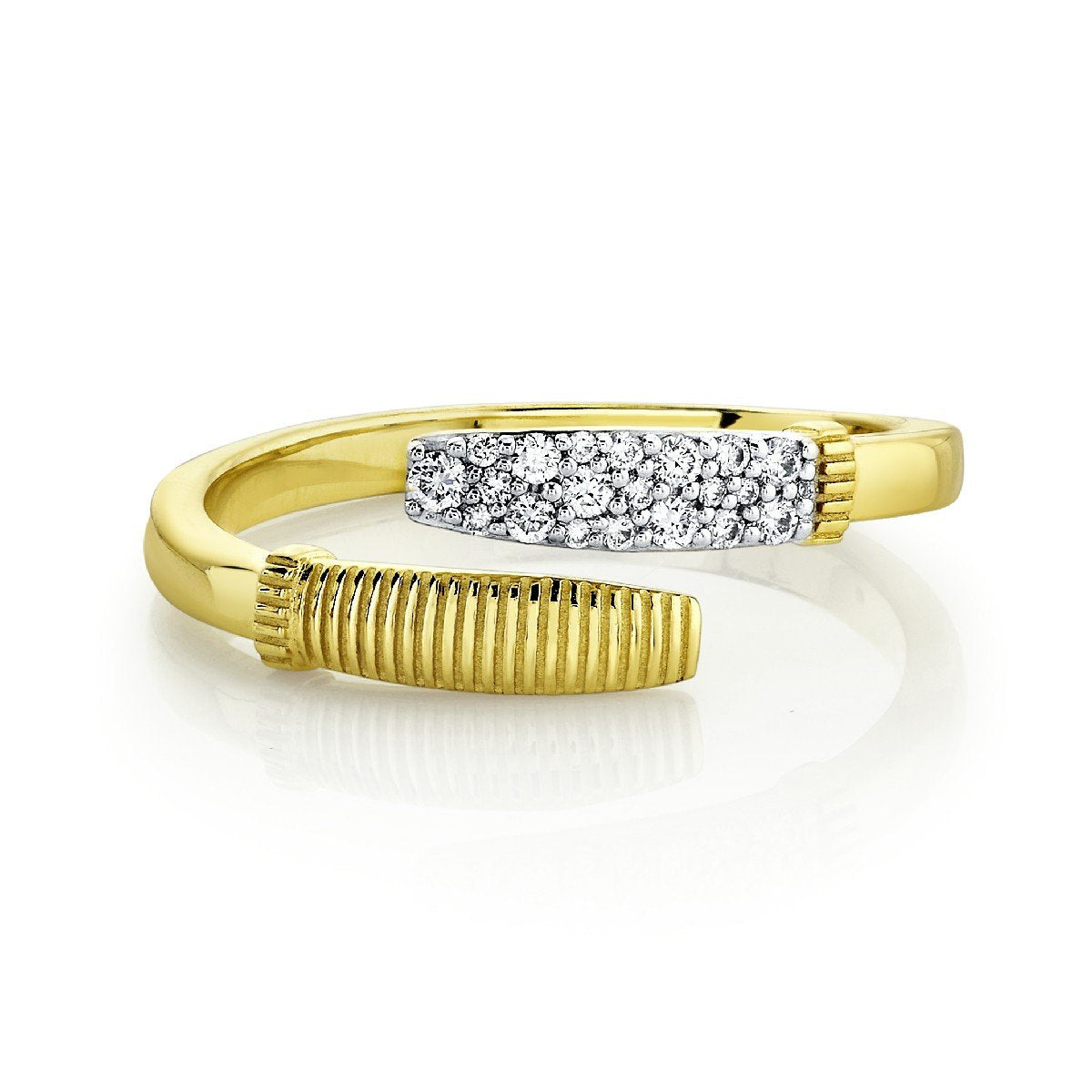 Gold Strie And Diamond ByPass Ring