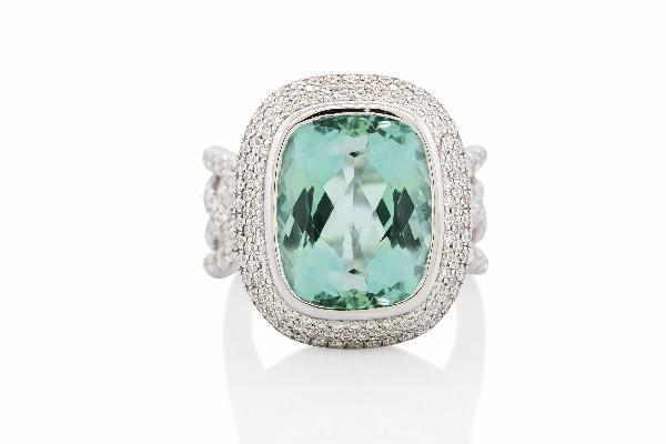 Blue Green Tourmaline And Diamond Ring