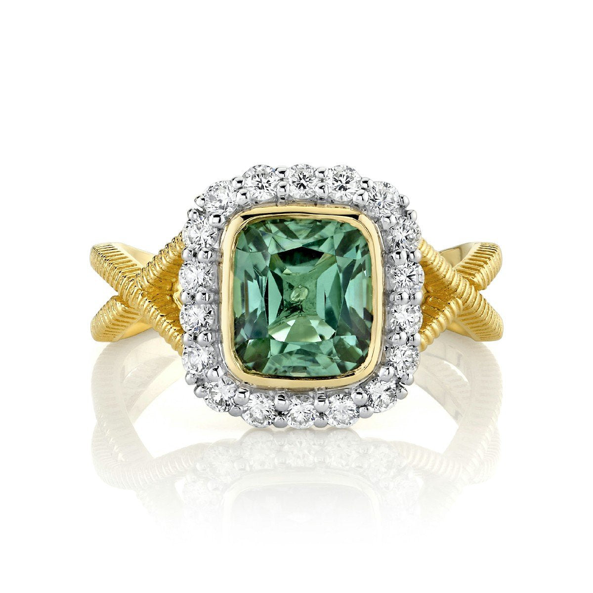 Blue Green Tourmaline Ring With Diamonds