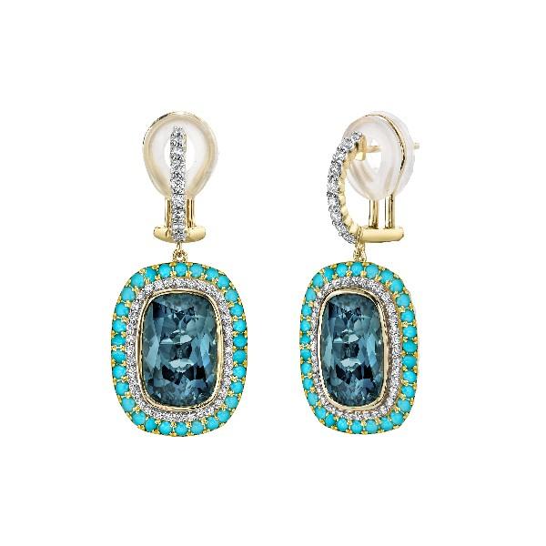 London Blue Topaz Earrings With Turquoise and White Diamond Halos