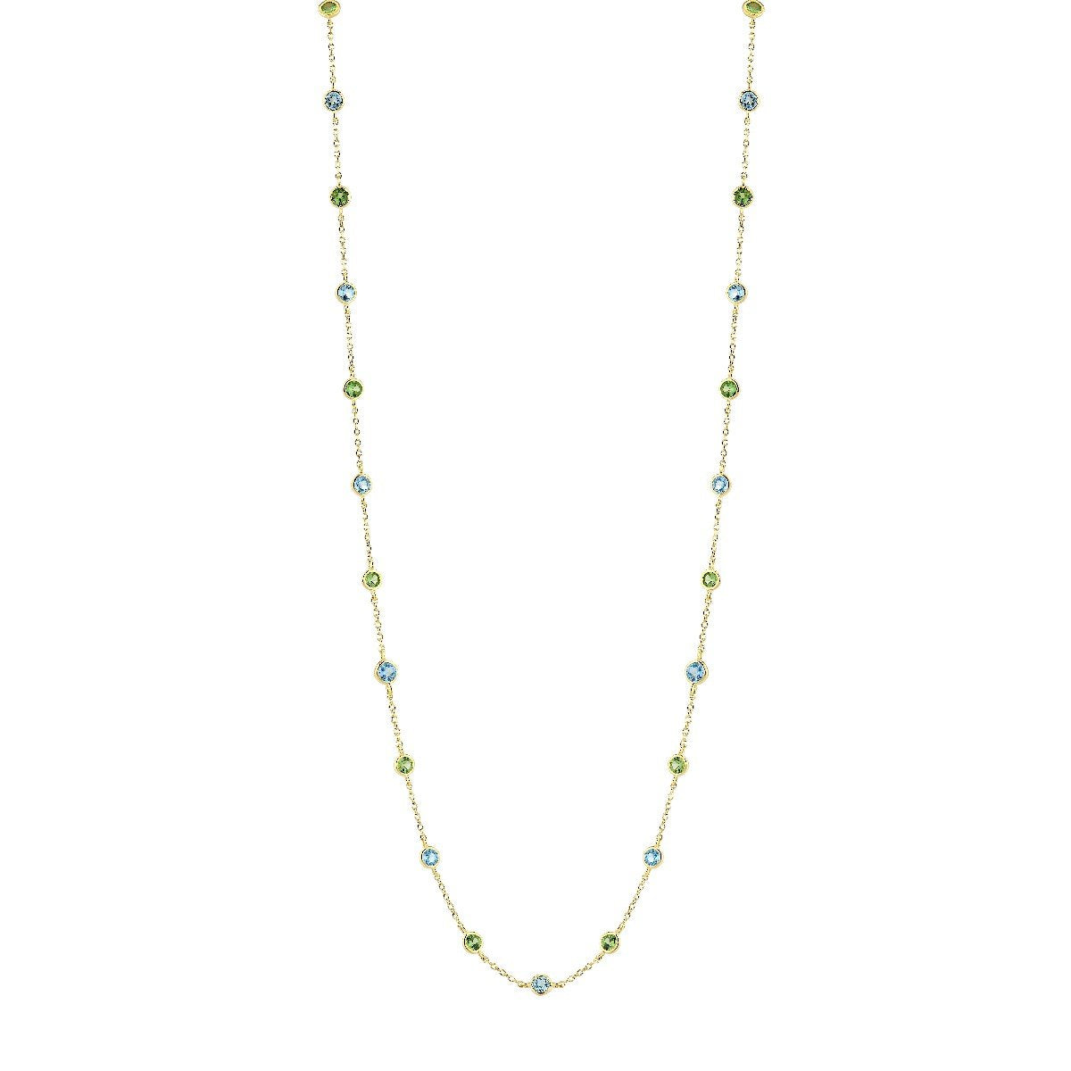 Bezel Set Swiss Blue Topaz & Light Tsavorite Necklace