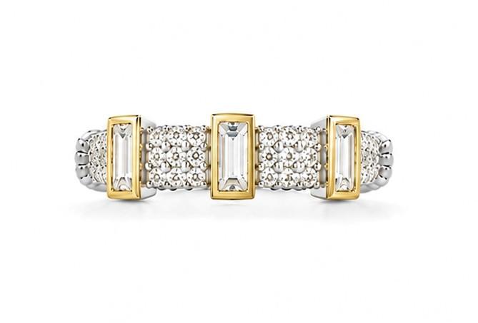 Mixed Metal White Topaz Baguette Band