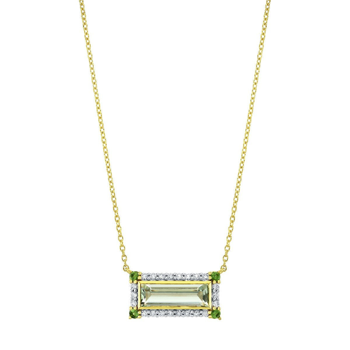 Green Amethyst Pendant With Diamond And Light Tsavorite Halo