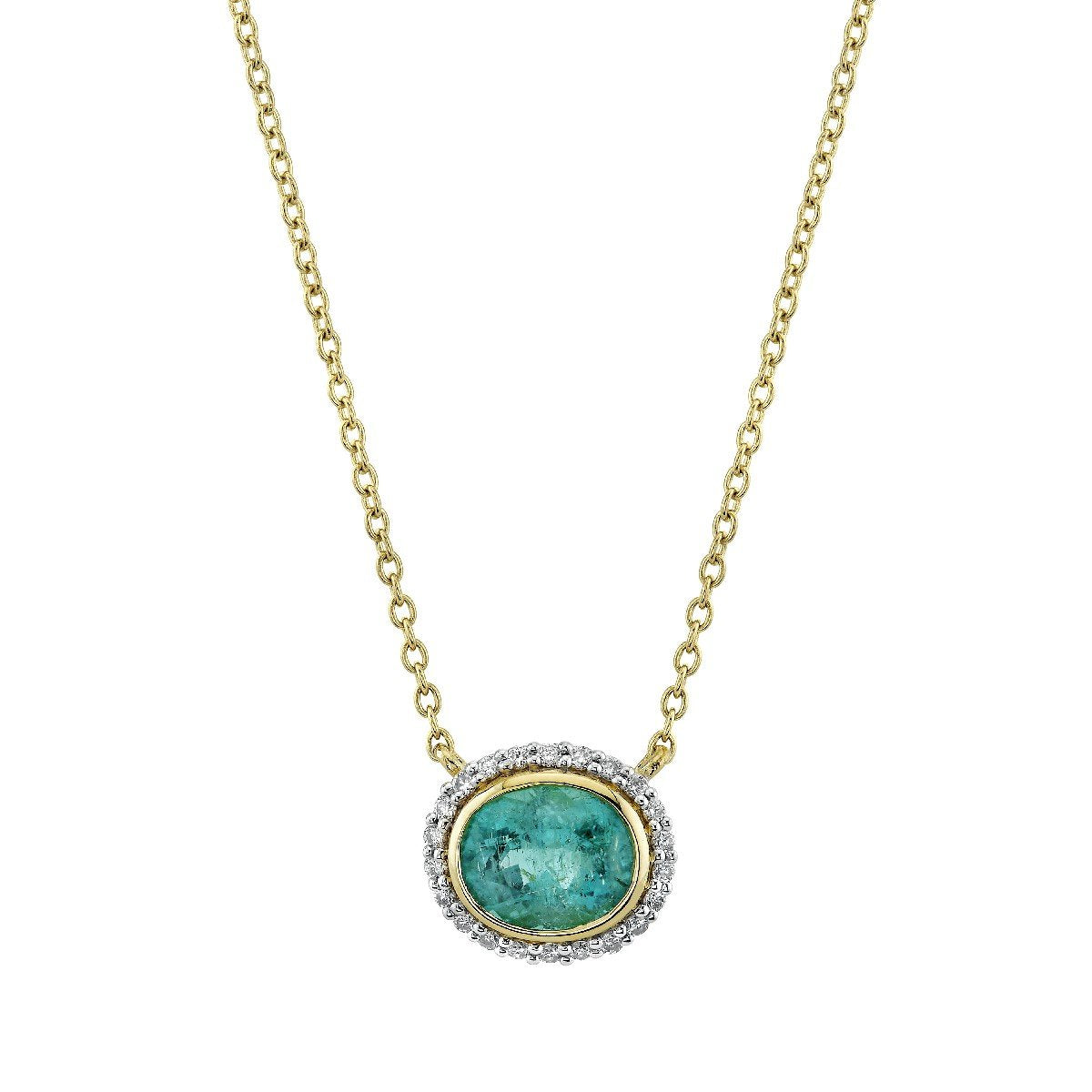 Bezel Set Paraiba Pendant With Diamond Halo