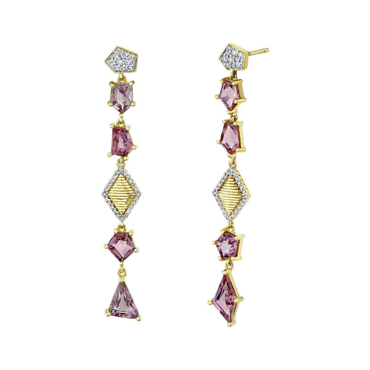 Multishape Spinel Drop Earrings With Diamonds