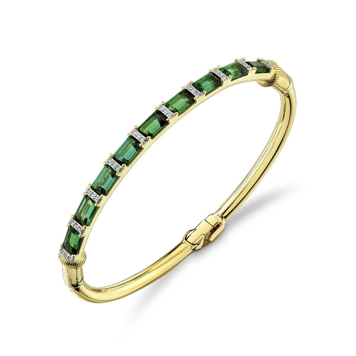 Blue Green Tourmaline Baguette Bracelet With Diamonds