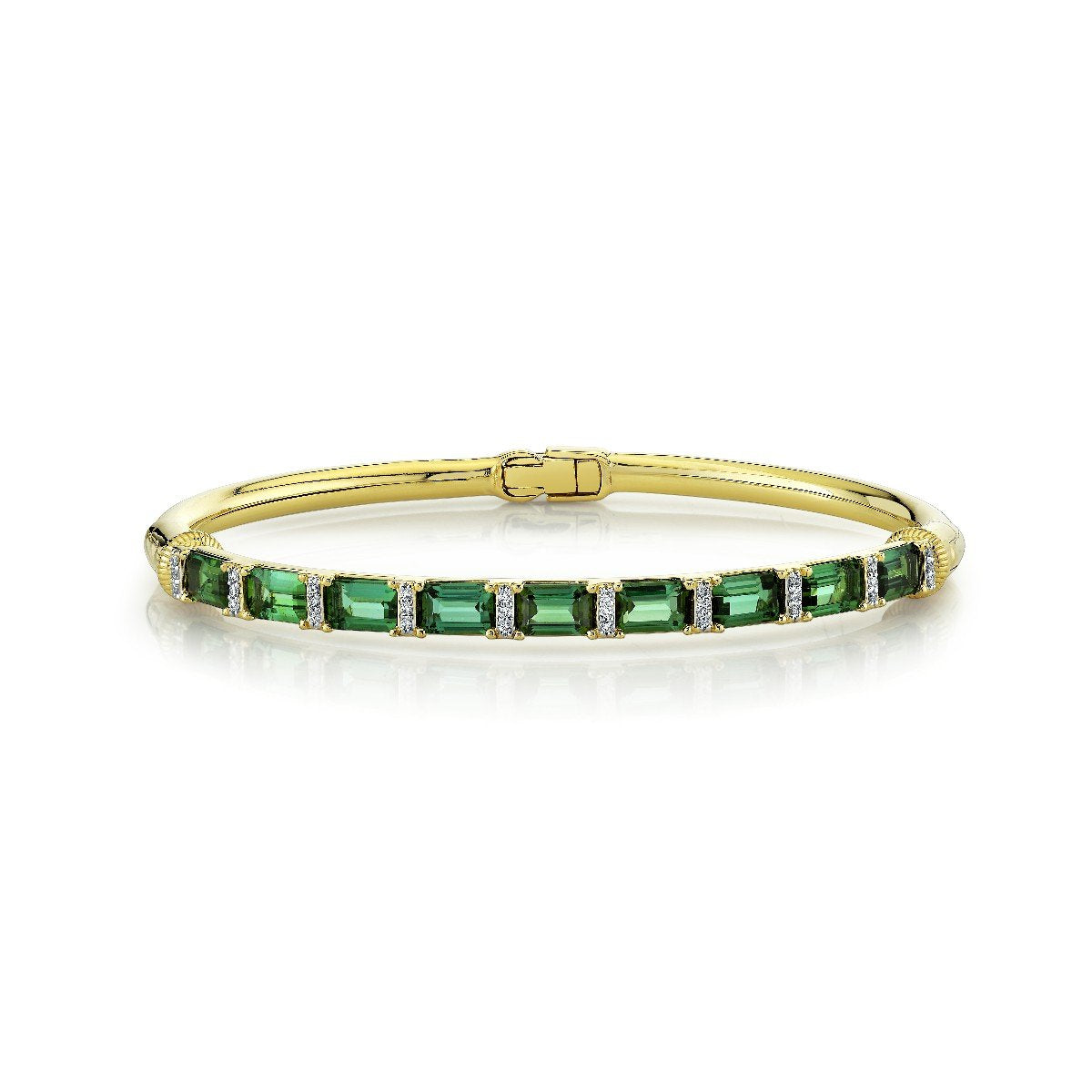 Blue Green Tourmaline Baguette Bracelet With Diamonds