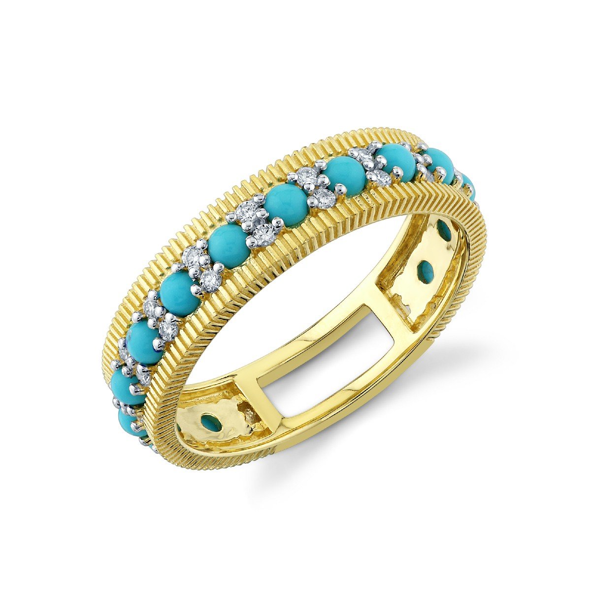 Turquoise And Diamond Band With Strie Edges