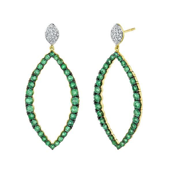 Emerald Marquis Drop Earrings With Diamonds