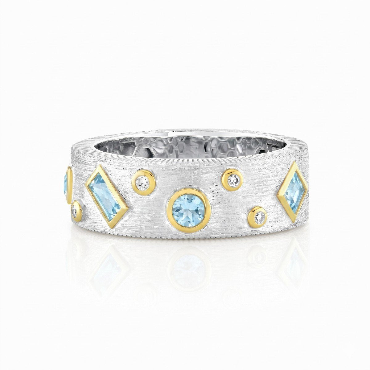 Mixed Metal Mixed Shape Sky Blue Topaz Band With Diamonds
