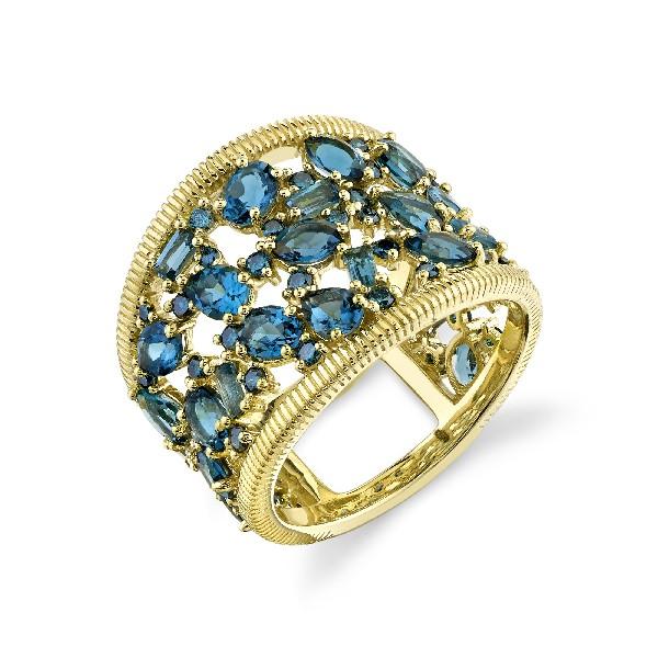 Mix Shape London Blue Topaz And Blue Diamond Band