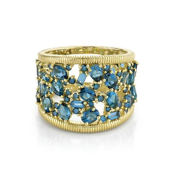 Mix Shape London Blue Topaz And Blue Diamond Band