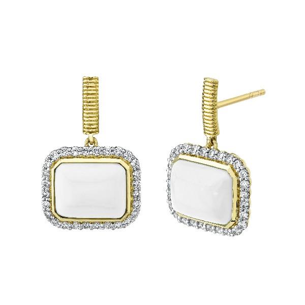 White Onyx Drop Earrings With Diamond Halo