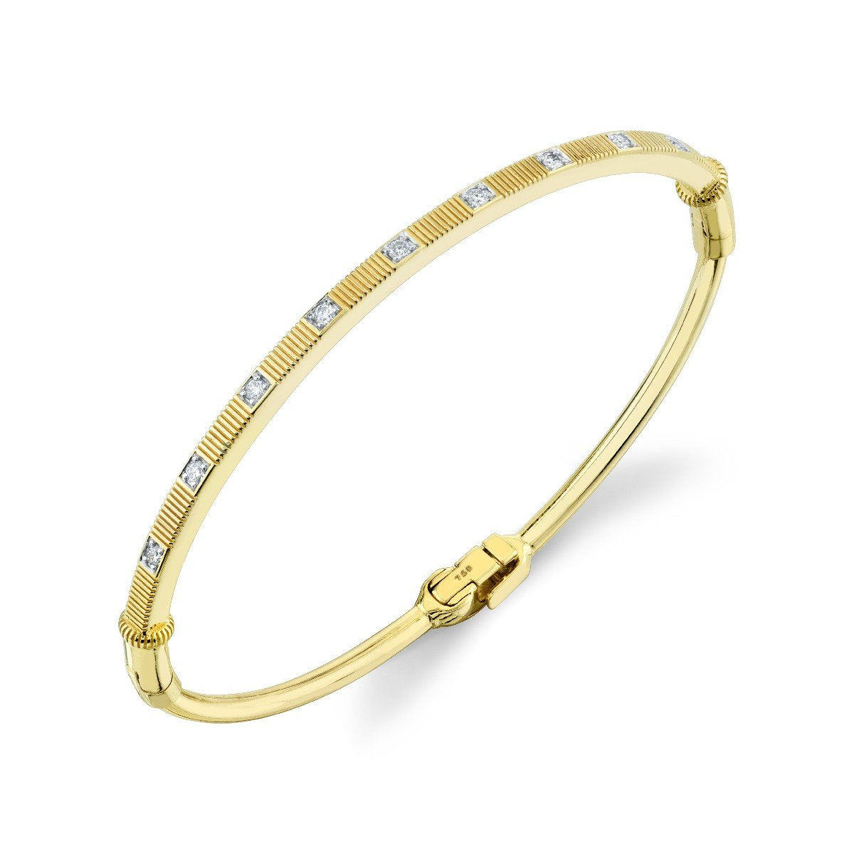 Gold Strie Bracelet With Diamonds