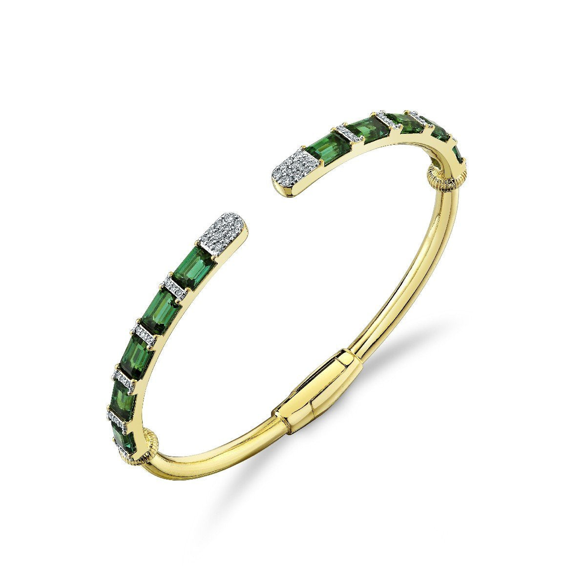 Blue Green Tourmaline Baguette Stretch Bracelet With Diamonds