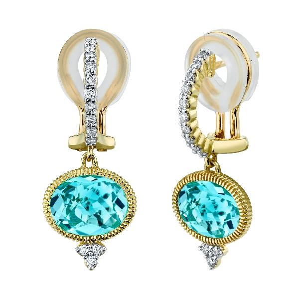 Bezel Set Sky Blue Topaz & Diamond Drop Earrings