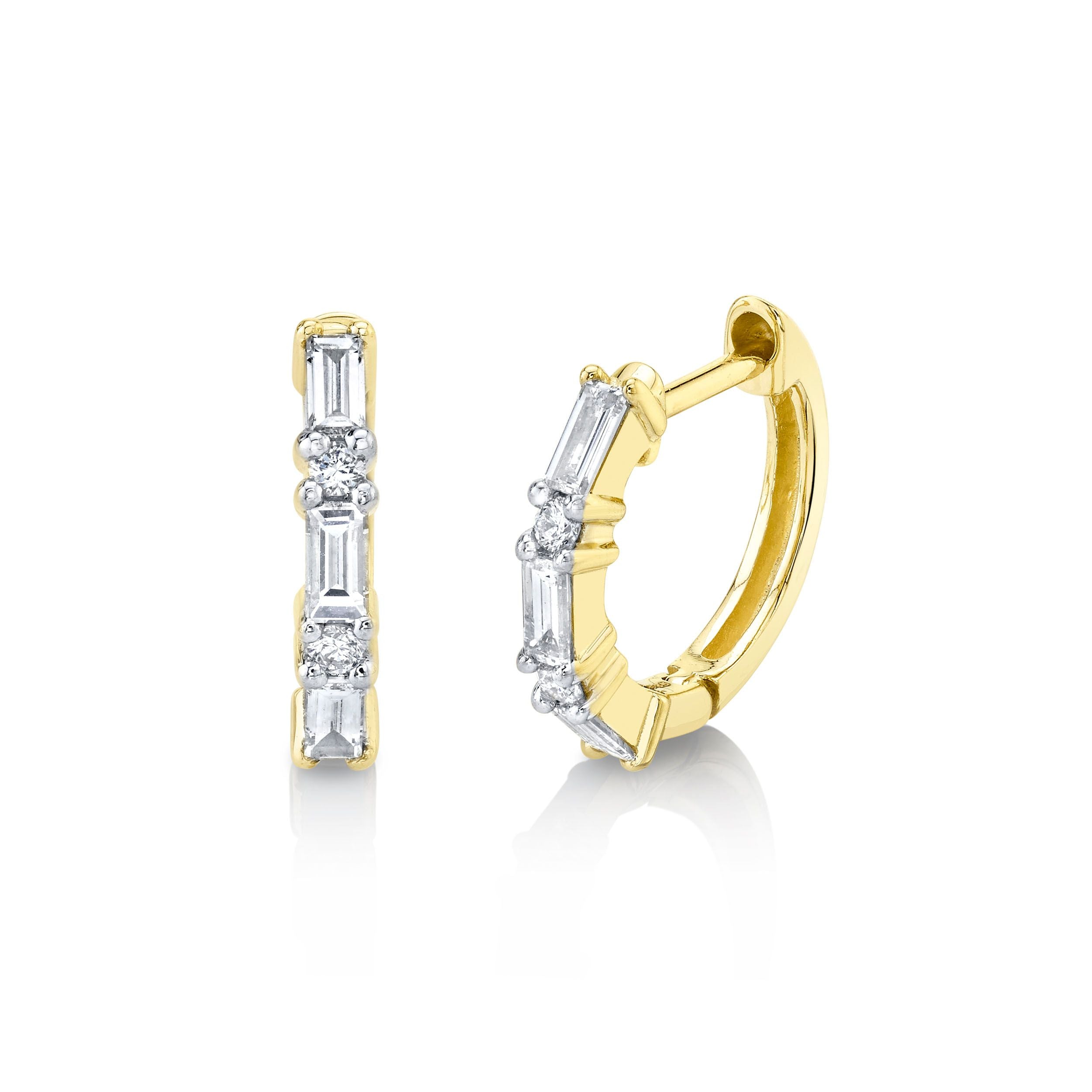 12mm Huggies with Alternating Baguette and Round Diamonds