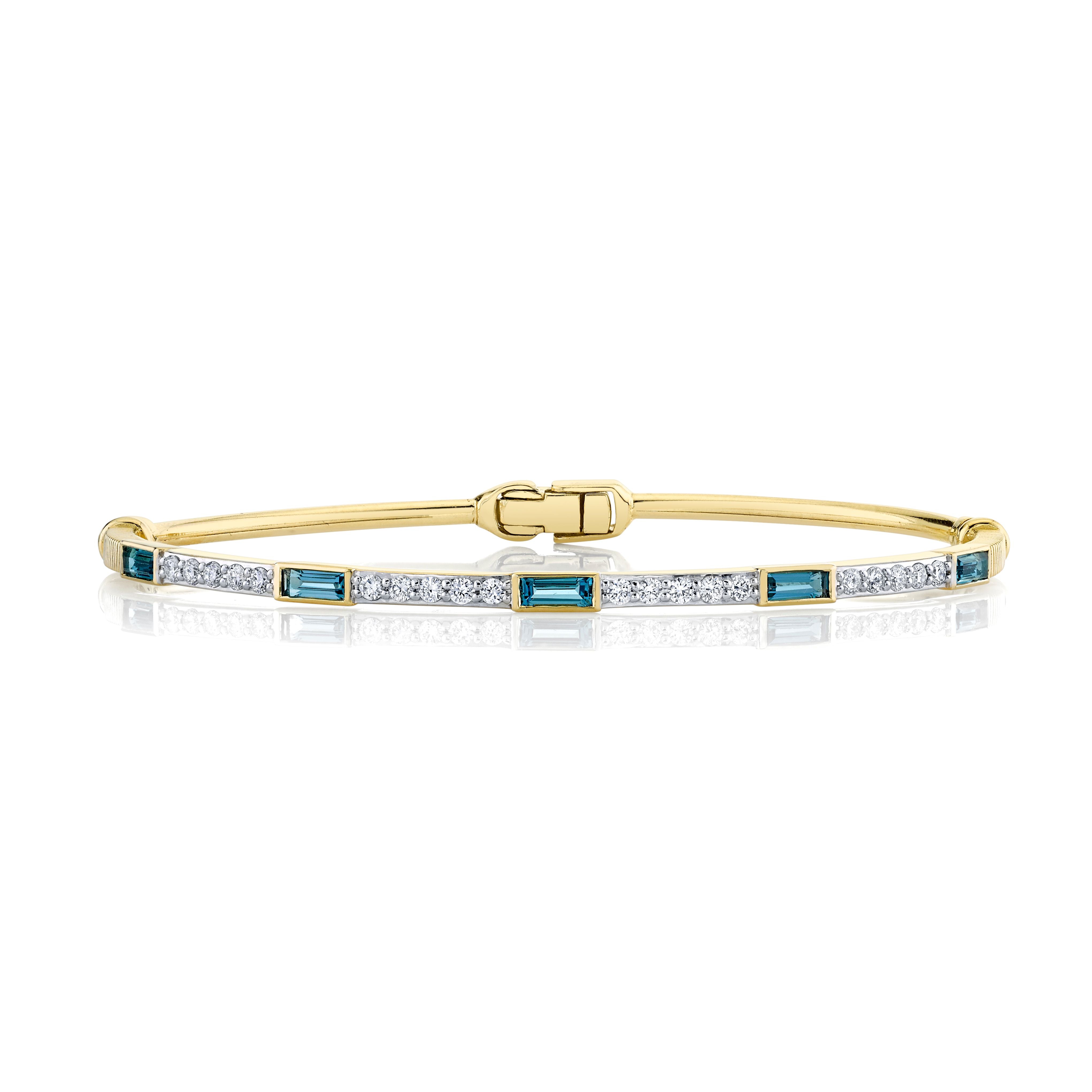 London Blue Topaz Baguette Bracelet With Diamonds