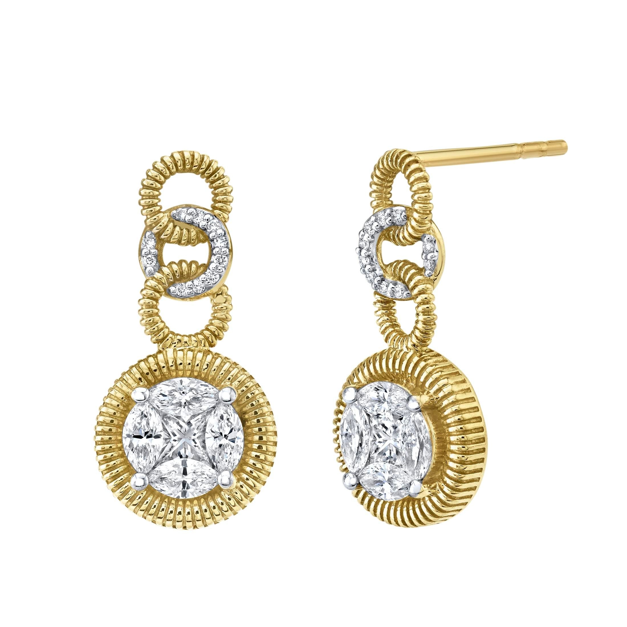Diamond Link Earring with Cipriani Drop with Strie Detailing