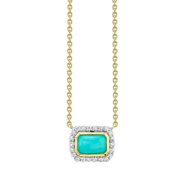 Bezel Set Turquoise Pendant With Diamond Halo