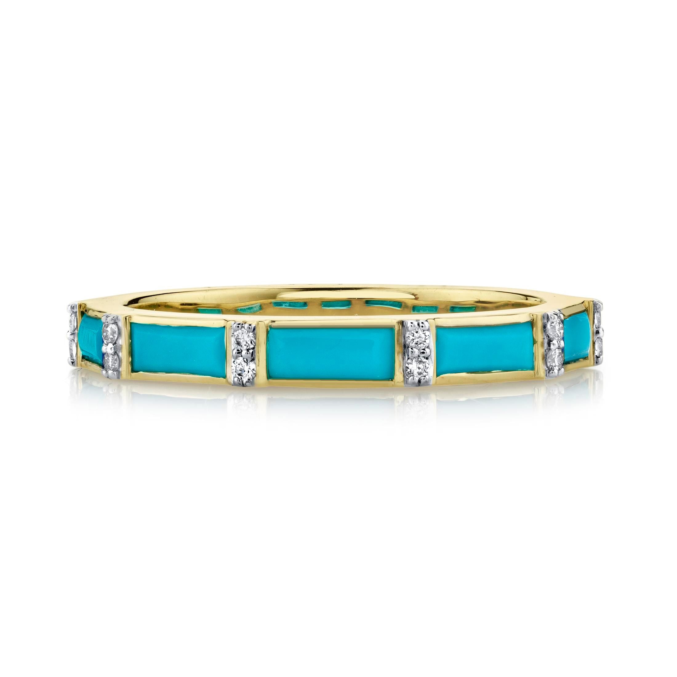 Turquoise Baguette Band with White Diamond Details
