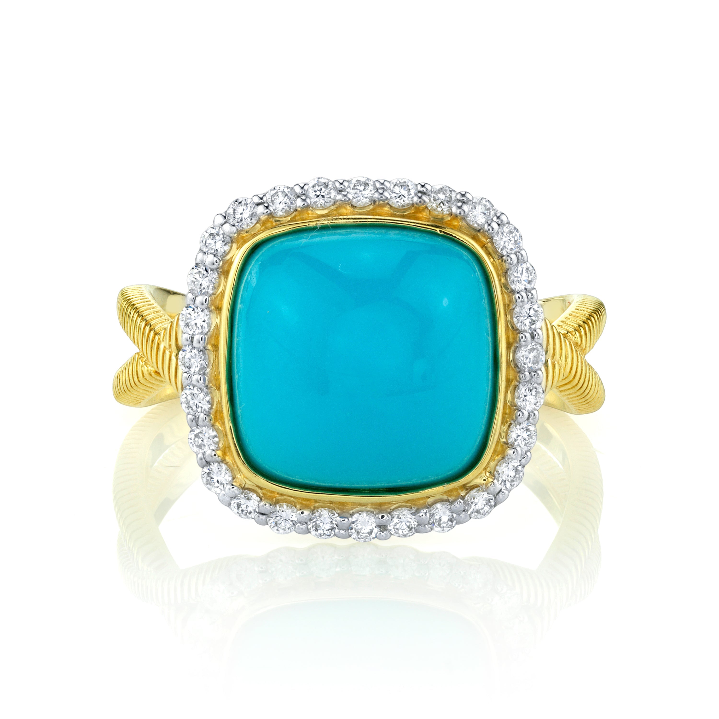 Turquoise Cushion Ring With Diamond Halo