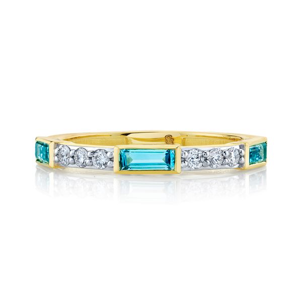 Swiss Blue Topaz Baguette Band with Diamond Detail