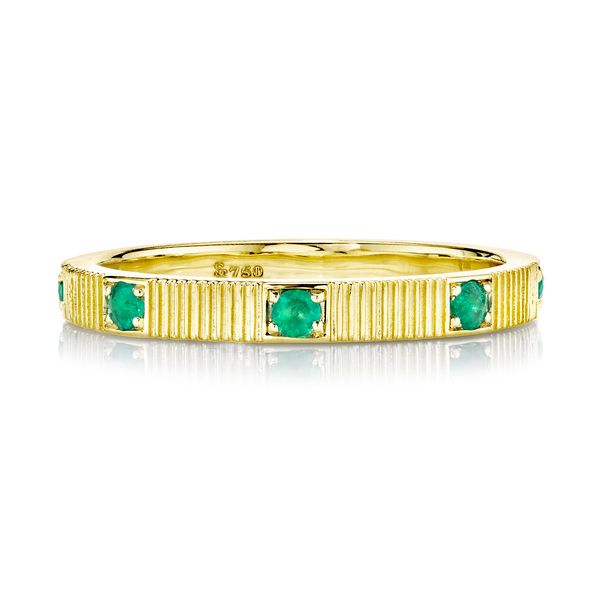 Stacker Band with Emerald and Strie Detail