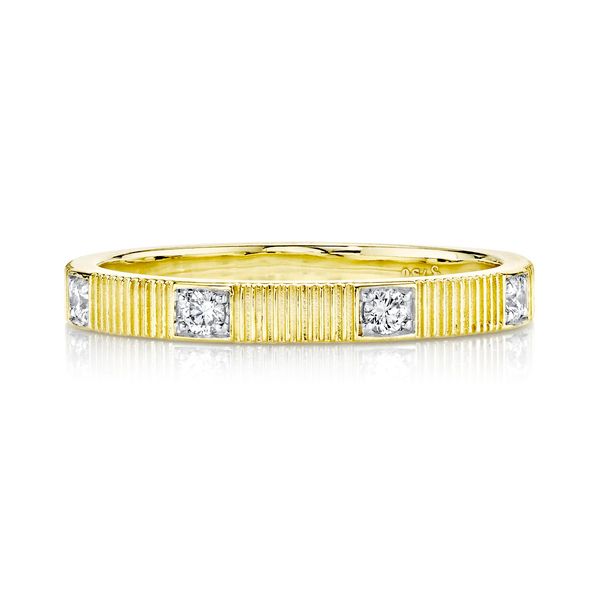 Stacker Band with White Diamond and Strie Detail