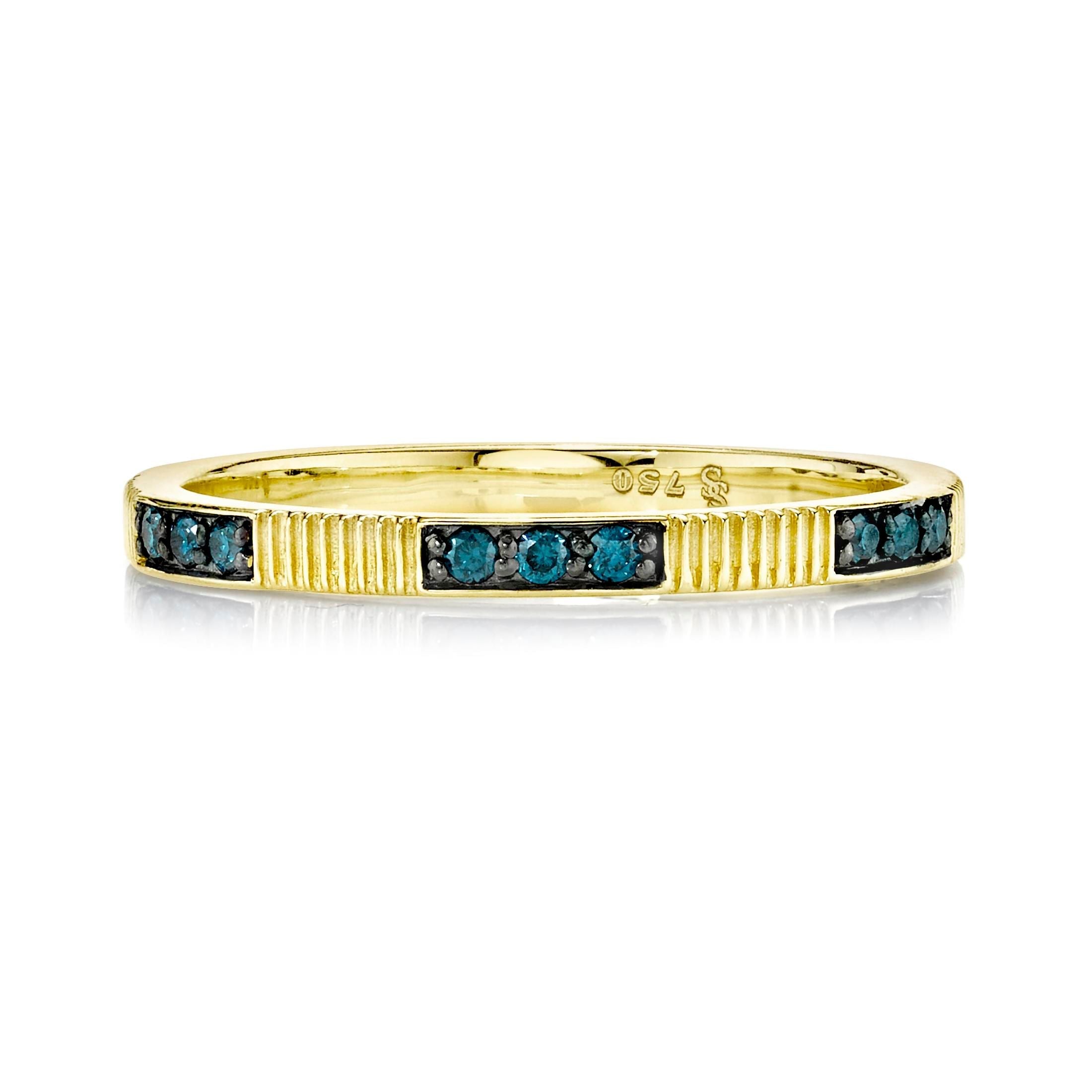 Stacker Ring with Blue Diamond and Strie Detail