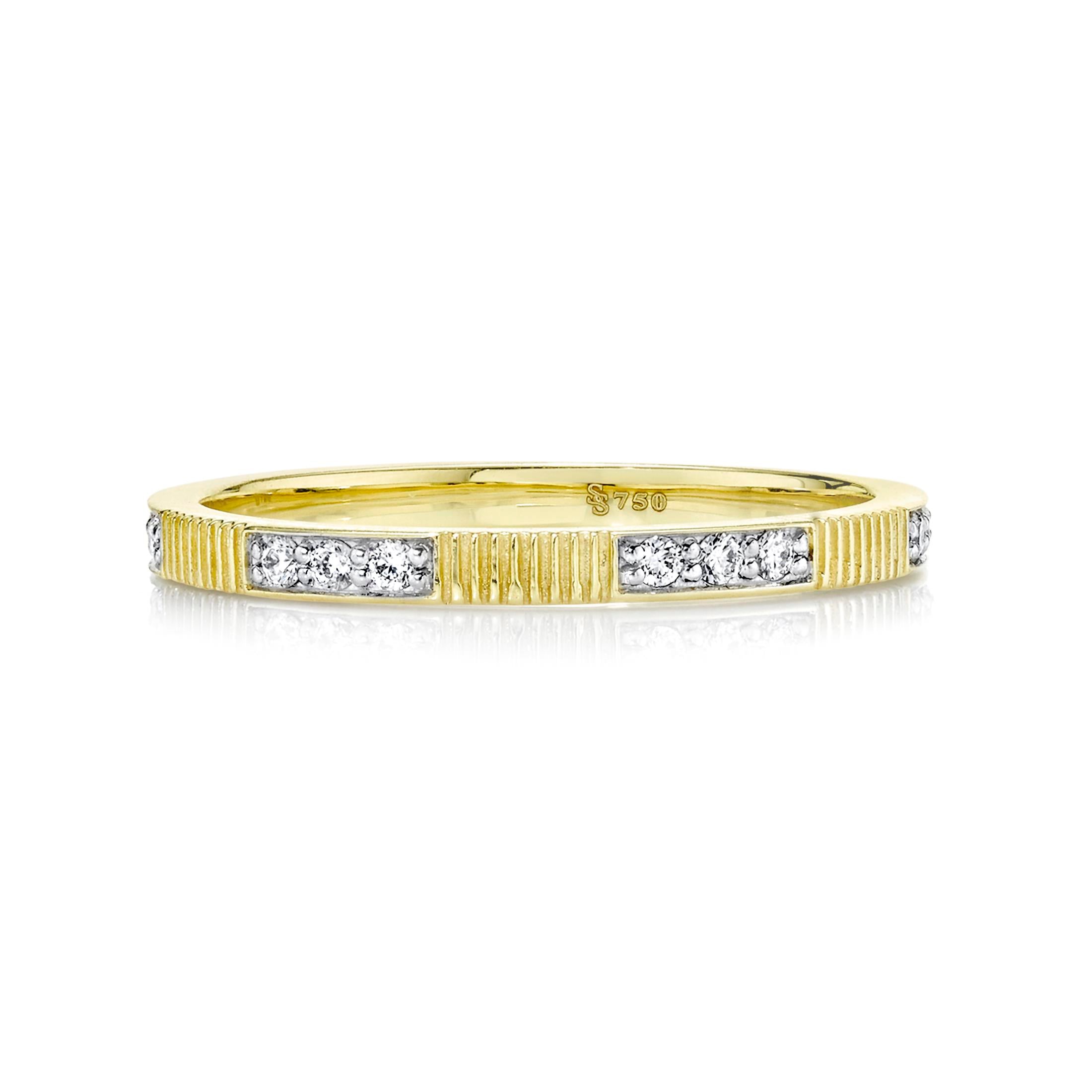 Stacker Ring with White Diamond and Strie Detail