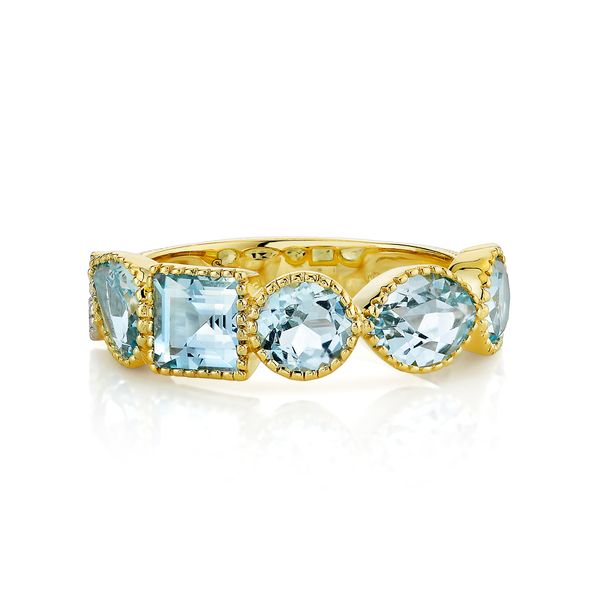Sky Blue Topaz Mix Shape Band with White Diamond and Strie Detail