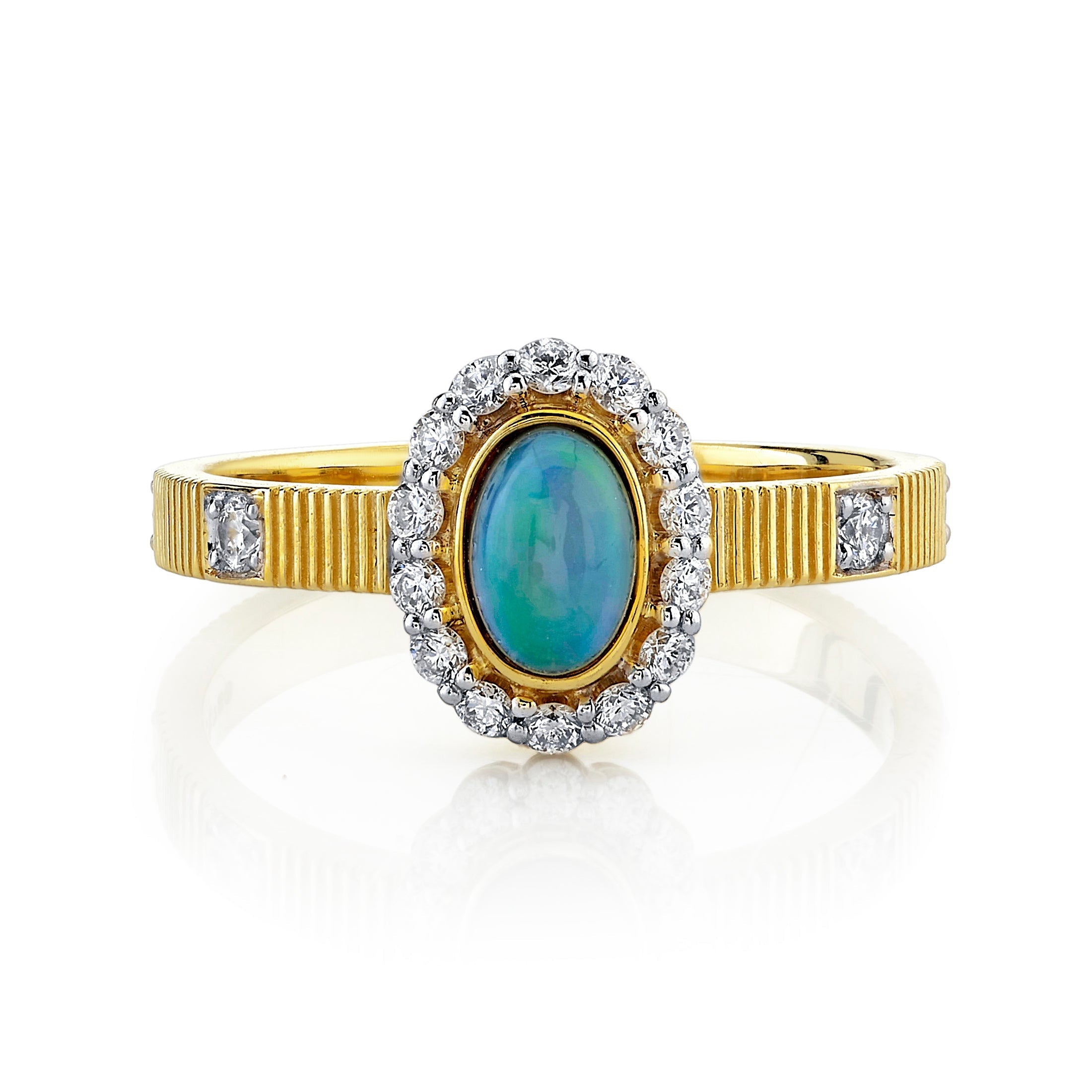 Bezel Set Ethiopian Opal Ring With Diamonds